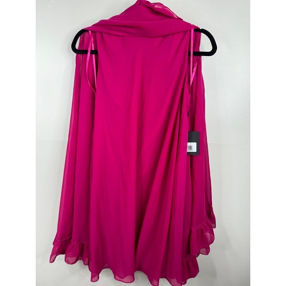 Mac Duggal 55407 Fuchsia Pink High Neck Ruffle Hem Cape Mini Dress Size 0 NWT - Picture 4 of 5